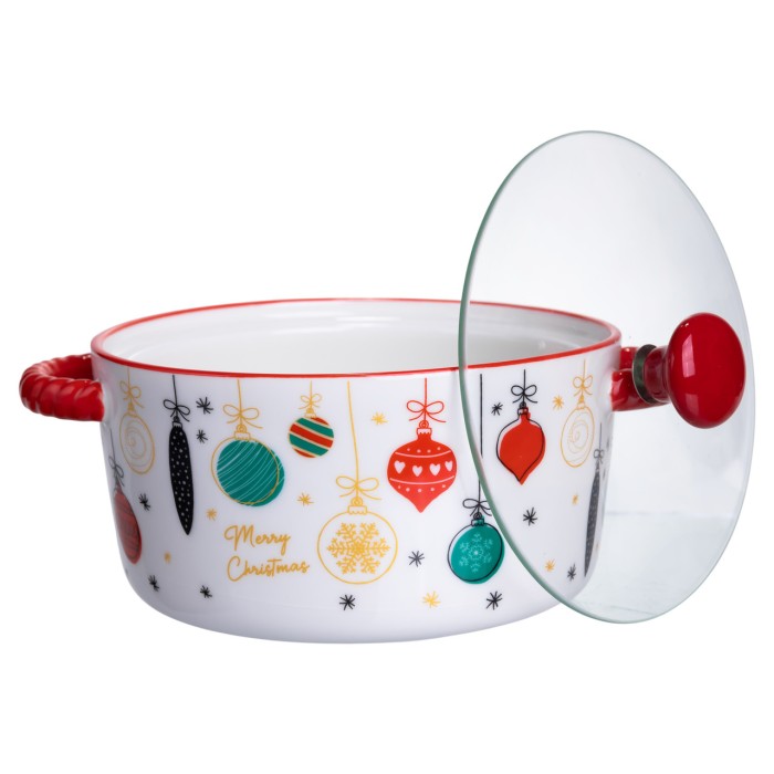 Супниця порцелянова Merry Christmas новорічна 800 (мл) з кришкою Yiwu FM-CS-9B (77745)