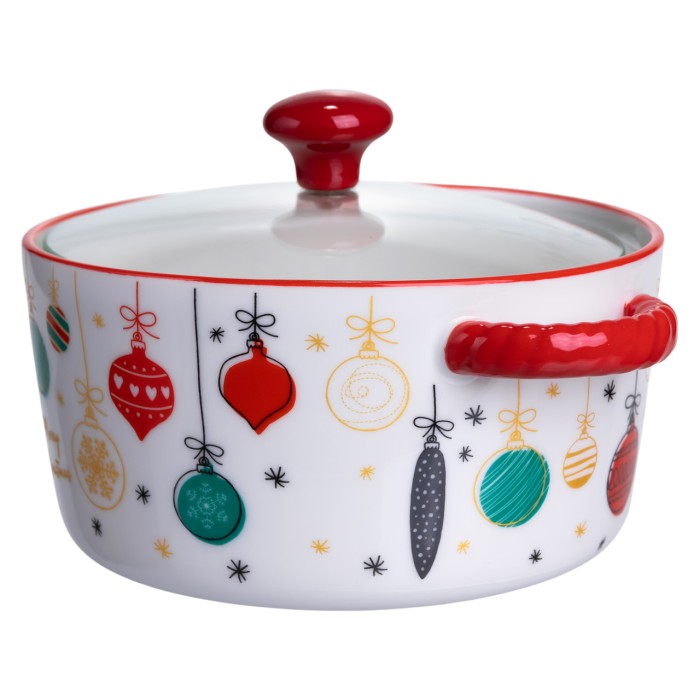 Супниця порцелянова Merry Christmas новорічна 800 (мл) з кришкою Yiwu FM-CS-9B (77745)