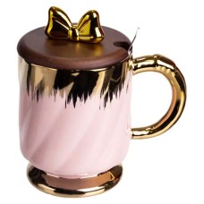 Новорічна порцелянова чашка «Золотий Вихор» 450 мл з кришкою і ложкою Yiwu FM-23B (73258)