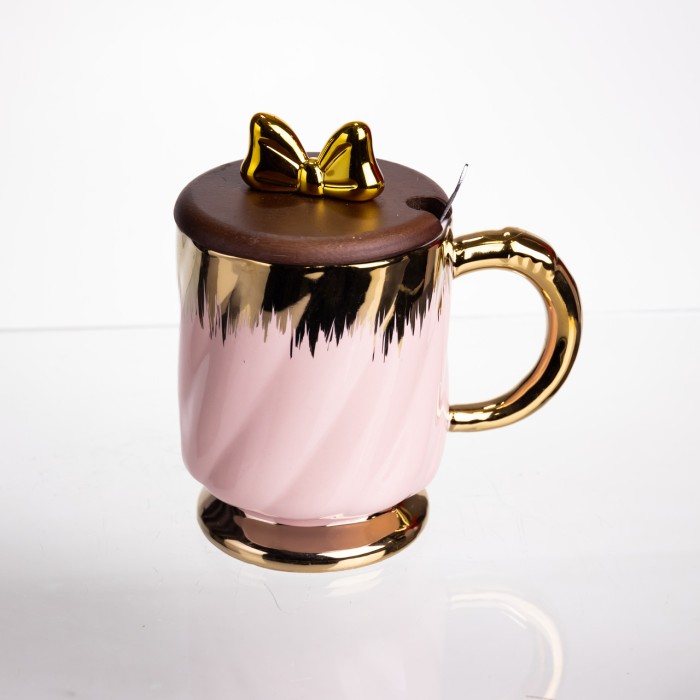 Новорічна порцелянова чашка «Золотий Вихор» 450 мл з кришкою і ложкою Yiwu FM-23B (73258)