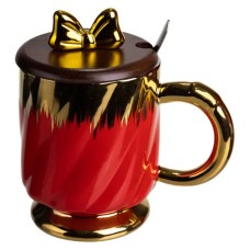 Новорічна порцелянова чашка «Золотий Вихор» 450 мл з кришкою і ложкою Yiwu FM-23C (71823)