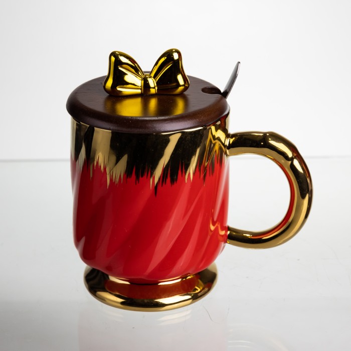 Новорічна порцелянова чашка «Золотий Вихор» 450 мл з кришкою і ложкою Yiwu FM-23C (71823)