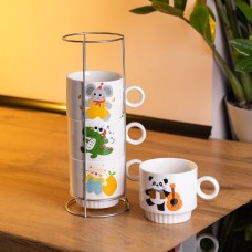 Набір порцелянових чашок для дітей на металевій підставці Animals 4 (шт) по 300 (мл) подарунковий набір чашок FM-8 (74973)