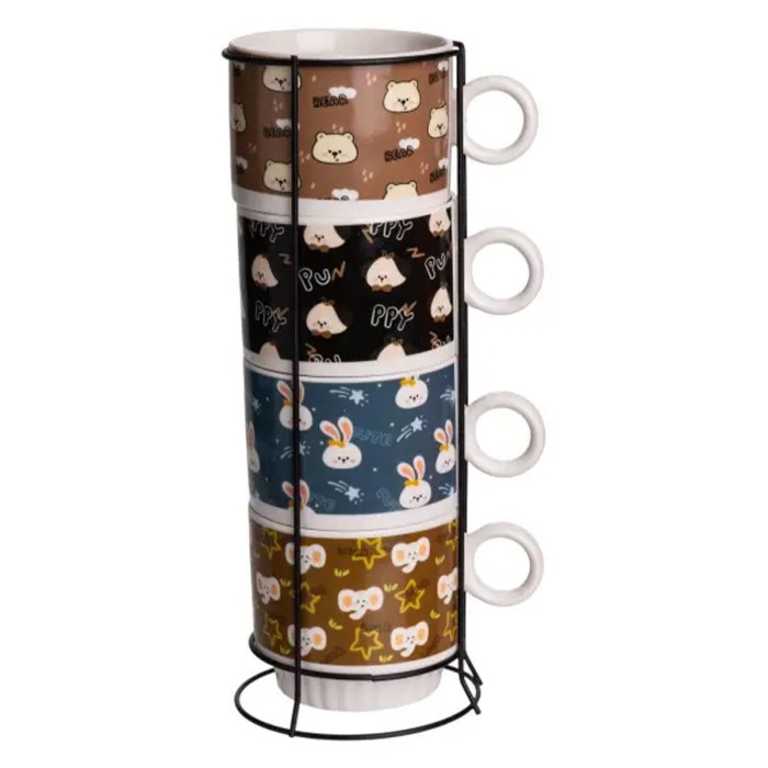 Набір порцелянових чашок для дітей на металевій підставці Toys 4 (шт) по 300 (мл) подарунковий набір чашок FM-15 (84753)