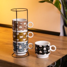 Набір порцелянових чашок для дітей на металевій підставці Toys 4 (шт) по 300 (мл) подарунковий набір чашок FM-15 (84753)