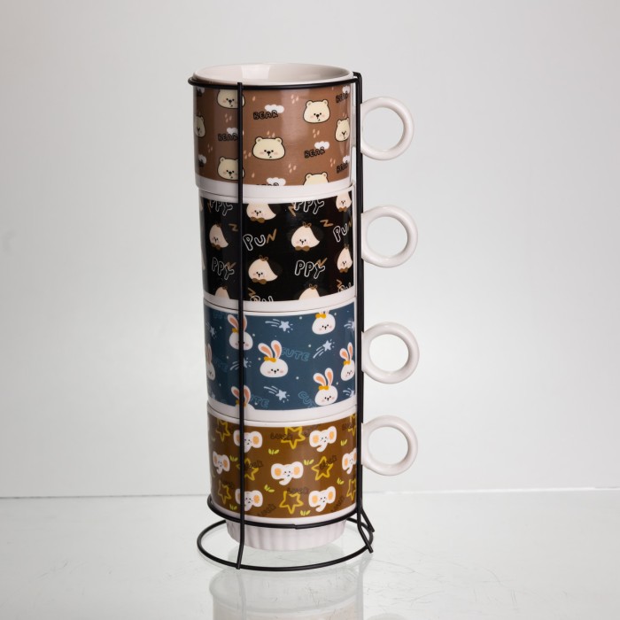 Набір порцелянових чашок для дітей на металевій підставці Toys 4 (шт) по 300 (мл) подарунковий набір чашок FM-15 (84753)