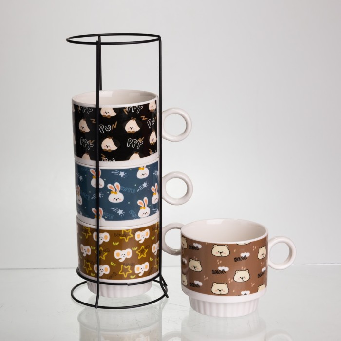 Набір порцелянових чашок для дітей на металевій підставці Toys 4 (шт) по 300 (мл) подарунковий набір чашок FM-15 (84753)