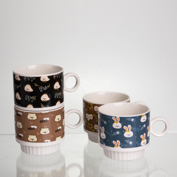 Набір порцелянових чашок для дітей на металевій підставці Toys 4 (шт) по 300 (мл) подарунковий набір чашок FM-15 (84753)