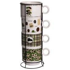 Набір чашок для чаю та кави на металевій підставці Lucky 4 (шт) по 300 (мл) подарунковий набір порцелянових чашок FM-16 (86925)