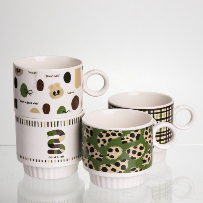 Набір чашок для чаю та кави на металевій підставці Lucky 4 (шт) по 300 (мл) подарунковий набір порцелянових чашок FM-16 (86925)