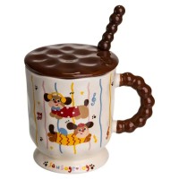 Новорічна порцелянова чашка "Весела Такса" з кришкою та ложкою 400 мл, Святкова кружка чашка для дітей на подарунок FM-17C (83823)