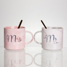 Набір парних порцелянових чашок Mr&Mis 2 (шт) по 400 (мл) чашки на подарунок з ложкою FM-28 (64858)