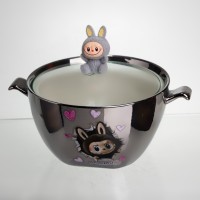 Бульйонниця порцелянова Labubu з кришкою та ручками 800 (мл) Ø15 (см) дитяча тарілка для супу та локшини Сріблястий з сірим FM-34A (61282)