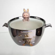 Бульйонниця порцелянова Labubu з кришкою та ручками 800 (мл) Ø15 (см) дитяча тарілка для супу та локшини Сріблястий з коричневим FM-34B (39655)