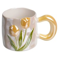 Новорічна порцелянова чашка для чаю та кави "Ніжний Тюльпан" з 3D-декором 400 мл, святкова кружка чашка на подарунок Помаранчевий FM-40B (61297)