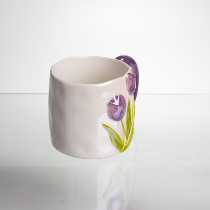 Новорічна порцелянова чашка для чаю та кави "Ніжний Тюльпан" з 3D-декором 400 мл, святкова кружка чашка на подарунок Фіолетовий FM-40C (41129)