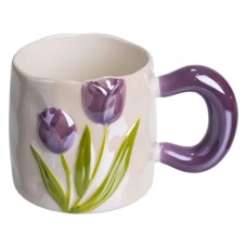 Новорічна порцелянова чашка для чаю та кави "Ніжний Тюльпан" з 3D-декором 400 мл, святкова кружка чашка на подарунок Фіолетовий FM-40C (41129)