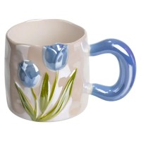 Новорічна порцелянова чашка для чаю та кави "Ніжний Тюльпан" з 3D-декором 400 мл, святкова кружка чашка на подарунок Блакитний FM-40D (81819)