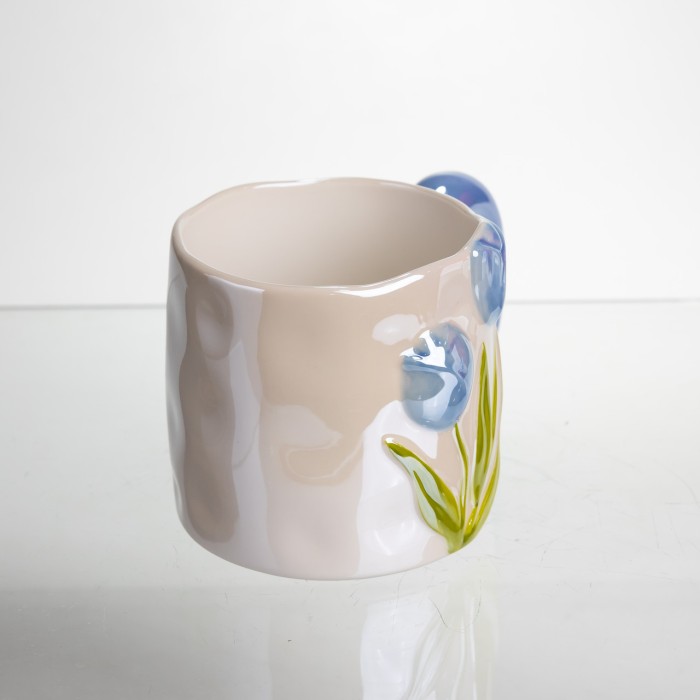 Новорічна порцелянова чашка для чаю та кави "Ніжний Тюльпан" з 3D-декором 400 мл, святкова кружка чашка на подарунок Блакитний FM-40D (81819)