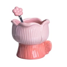 Креманка порцелянова з ложкою у формі квітки 300 (мл) креманка для десертів, морозива та желе Рожевий FM-42P (75693)