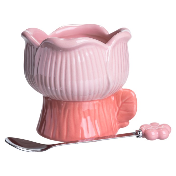 Креманка порцелянова з ложкою у формі квітки 300 (мл) креманка для десертів, морозива та желе Рожевий FM-42P (75693)