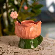 Креманка порцелянова з ложкою у формі квітки 300 (мл) креманка для десертів, морозива та желе Зелений з рожевим FM-42GR (55621)