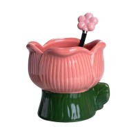 Креманка порцелянова з ложкою у формі квітки 300 (мл) креманка для десертів, морозива та желе Зелений з рожевим FM-42GR (55621)