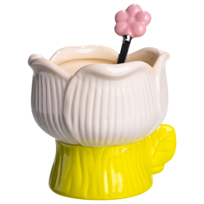 Креманка порцелянова з ложкою у формі квітки 300 (мл) креманка для десертів, морозива та желе Жовтий FM-42BE (77865)