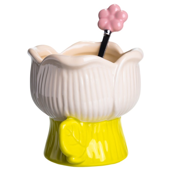 Креманка порцелянова з ложкою у формі квітки 300 (мл) креманка для десертів, морозива та желе Жовтий FM-42BE (77865)