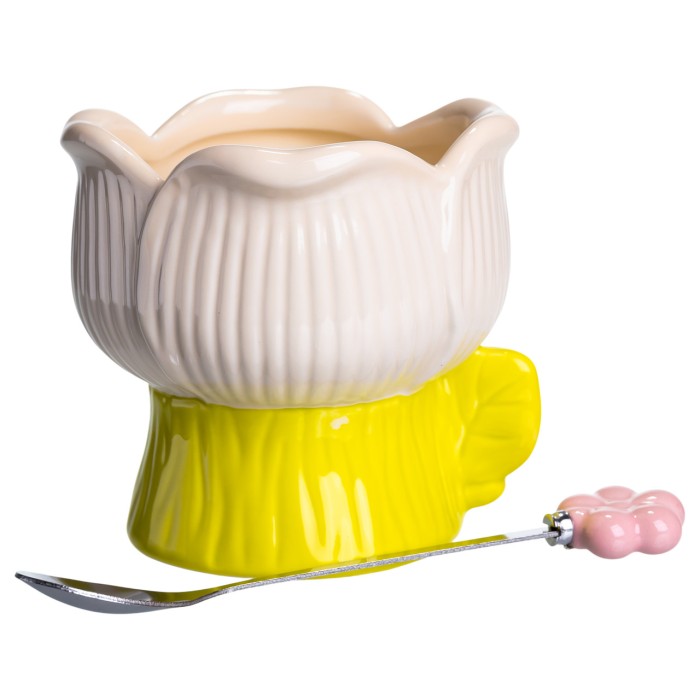 Креманка порцелянова з ложкою у формі квітки 300 (мл) креманка для десертів, морозива та желе Жовтий FM-42BE (77865)