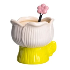 Креманка порцелянова з ложкою у формі квітки 300 (мл) креманка для десертів, морозива та желе Жовтий FM-42BE (77865)