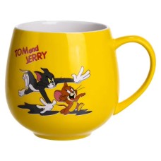 Святкова порцелянова чашка "Веселі Герої" 400 мл, Кружка дитяча із порцеляни на подарунок Жовта FM-13TJB (88101)