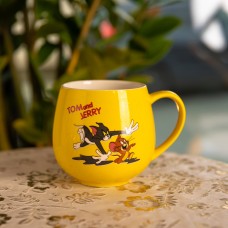Святкова порцелянова чашка "Веселі Герої" 400 мл, Кружка дитяча із порцеляни на подарунок Жовта FM-13TJB (88101)
