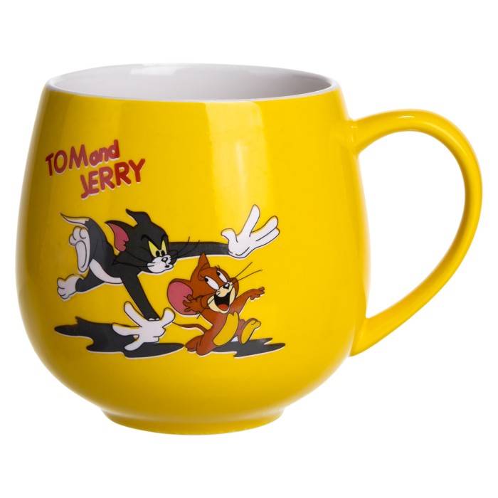 Святкова порцелянова чашка "Веселі Герої" 400 мл, Кружка дитяча із порцеляни на подарунок Жовта FM-13TJB (88101)