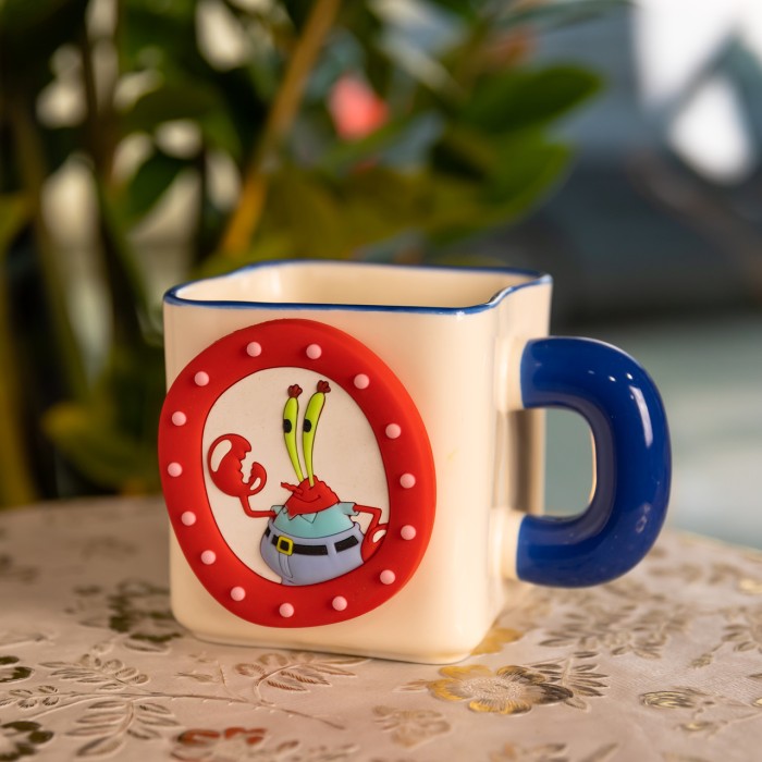 Порцелянова чашка "Містер Крабс" з магнітним декором 500 мл, Кружка дитяча чашка із порцеляни на подарунок FM-12BL (30626)