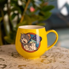 Святкова порцелянова чашка "Веселі Герої" 400 мл, Кружка дитяча із порцеляни на подарунок Жовта FM-13NO (48627)