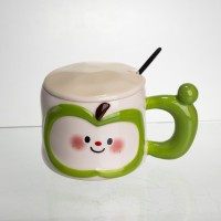 Чашка порцелянова 400 (мл) з кришкою та ложкою, оригінальна кружка на подарунок чашка для дітей Зелений FM-25A (88979)