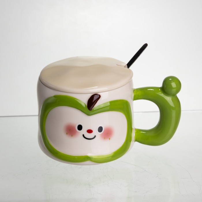 Чашка порцелянова 400 (мл) з кришкою та ложкою, оригінальна кружка на подарунок чашка для дітей Зелений FM-25A (88979)