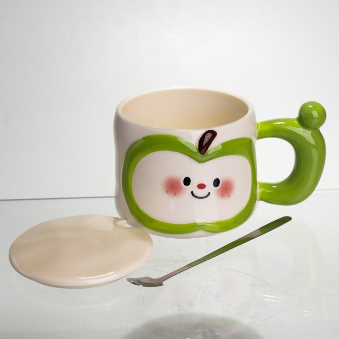 Чашка порцелянова 400 (мл) з кришкою та ложкою, оригінальна кружка на подарунок чашка для дітей Зелений FM-25A (88979)