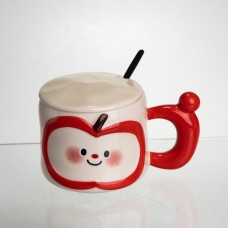 Чашка порцелянова 400 (мл) з кришкою та ложкою, оригінальна кружка на подарунок чашка для дітей Червоний FM-25B (31630)