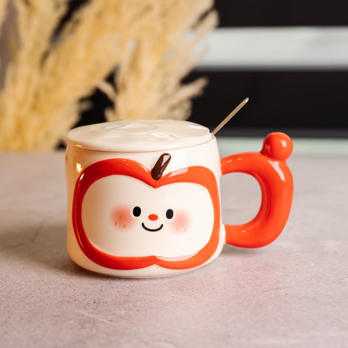 Чашка порцелянова 400 (мл) з кришкою та ложкою, оригінальна кружка на подарунок чашка для дітей Червоний FM-25B (31630)