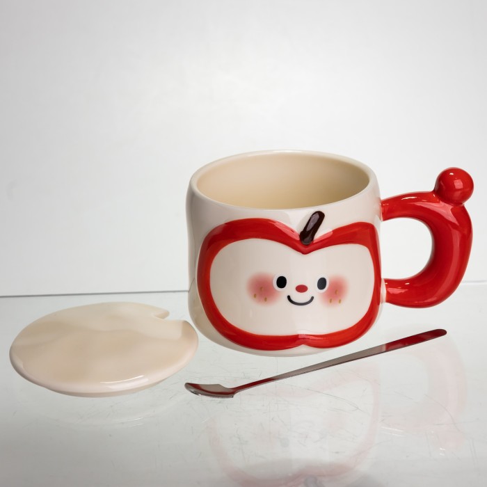 Чашка порцелянова 400 (мл) з кришкою та ложкою, оригінальна кружка на подарунок чашка для дітей Червоний FM-25B (31630)