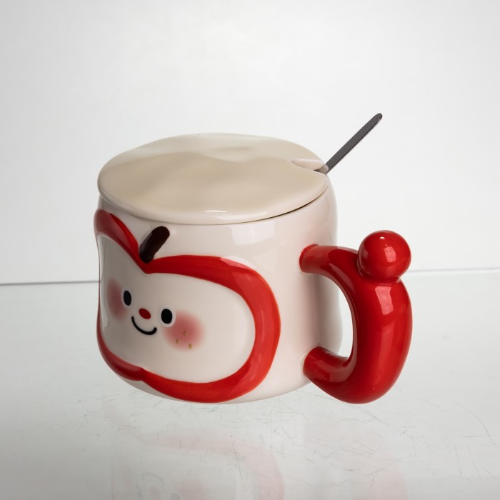 Чашка порцелянова 400 (мл) з кришкою та ложкою, оригінальна кружка на подарунок чашка для дітей Червоний FM-25B (31630)
