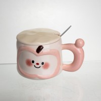 Чашка порцелянова 400 (мл) з кришкою та ложкою, оригінальна кружка на подарунок чашка для дітей Рожевий FM-25C (26364)