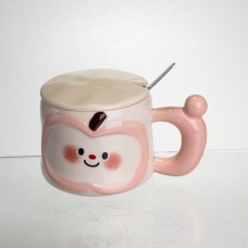Чашка порцелянова 400 (мл) з кришкою та ложкою, оригінальна кружка на подарунок чашка для дітей Рожевий FM-25C (26364)