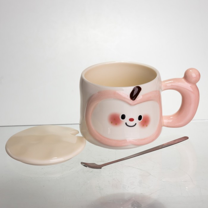 Чашка порцелянова 400 (мл) з кришкою та ложкою, оригінальна кружка на подарунок чашка для дітей Рожевий FM-25C (26364)