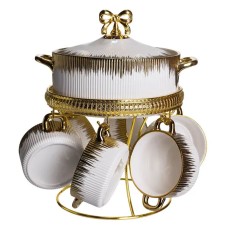 Суповий сервіз на 6 персон супниця 2 (л) на підставці з бульйонницями 400 (мл) тарілки для супу Білий із золотом FM-A23-2 (36565)