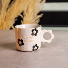 Чашка для чаю та кави порцелянова Lucky Flower 420 (мл) гарна оригінальна кружка на подарунок Біла FM-14D (61577)