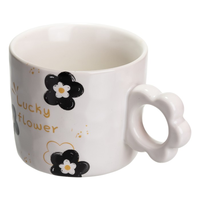 Чашка для чаю та кави порцелянова Lucky Flower 420 (мл) гарна оригінальна кружка на подарунок Біла FM-14D (61577)