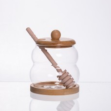 Скляна медовниця з бамбуковою підставкою та ложкою 350 мл 64486-8 (41164)